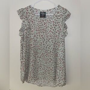 Lovley J Mint Ruffle Sleeve Leopard Print Blouse Size 1X NWT